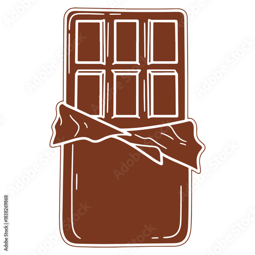 Delicious dark chocolate bar illustration with partially open wrapper tempting treat craving sweetness indulging experience