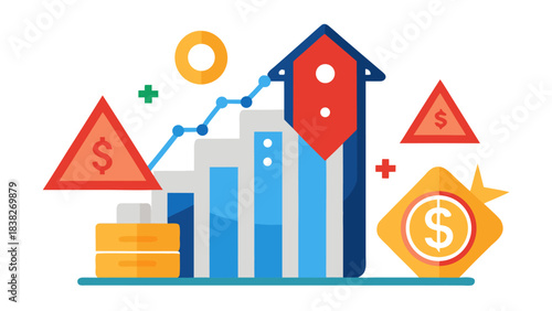 Business finance growth chart with increasing graph and money symbols