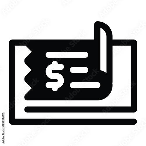 Solid checkbook icon for banking, finance record, and payment slip.