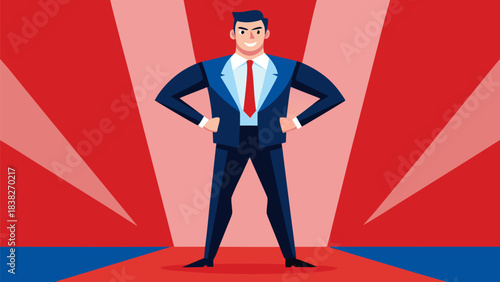 Confident businessman posing with arms crossed in dramatic red spotlight background