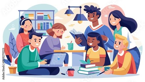 Diverse group of students studying together in a cozy library