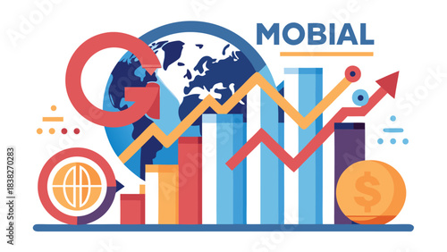 Business growth chart with global finance and Mobial logo