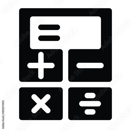 Solid calculator icon for math, finance, budget, and digital compute.