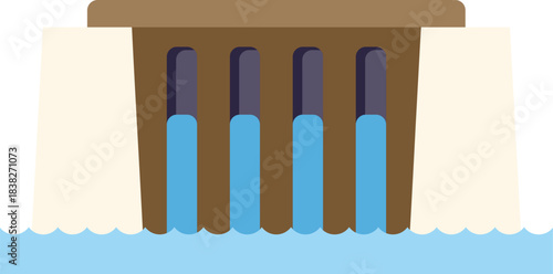 This illustration features a hydroelectric power plant generating clean and sustainable energy from a water dam