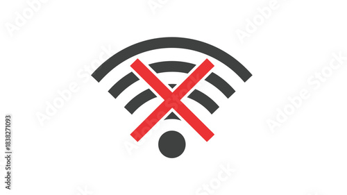 Blocked wifi signal icon with a red cross a striking silhouette