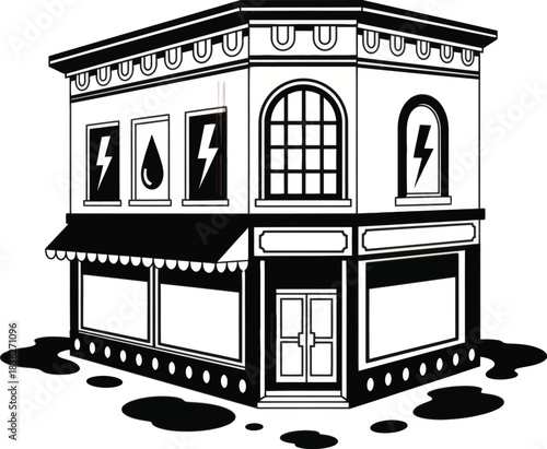 Vintage storefront building black and white vector