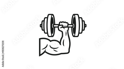 Strong arm flexing with barbell weights a powerful fitness illustration silhouette