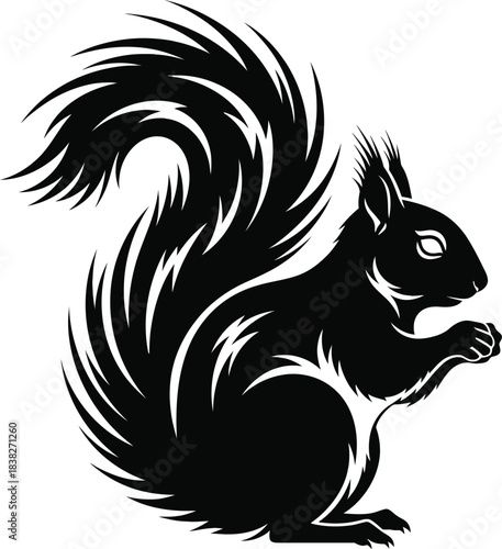 Squirrel silhouette with bushy tail vector illustration