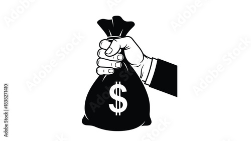 A hand firmly grasping a bag of money dramatic silhouette