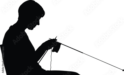 Silhouette of a woman knitting with needles