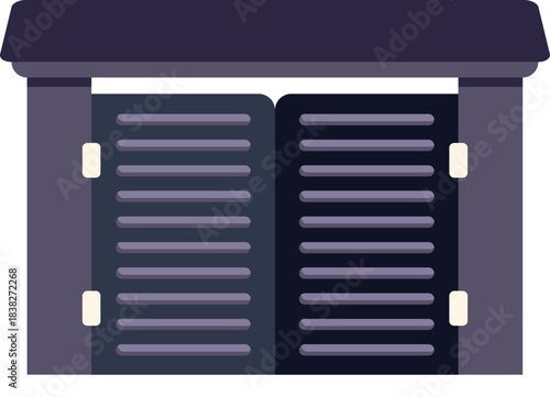 Automatic garage door is closing with metal slats providing security and privacy for modern home