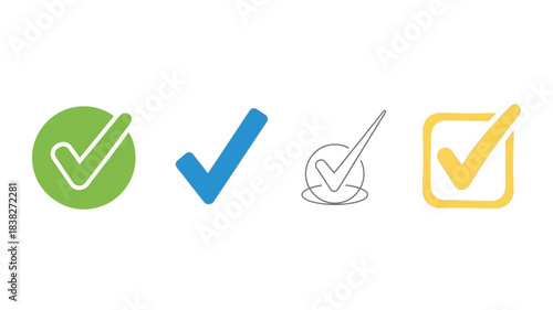 Four colorful checkmark icons displaying completion affirmation and validation silhouette