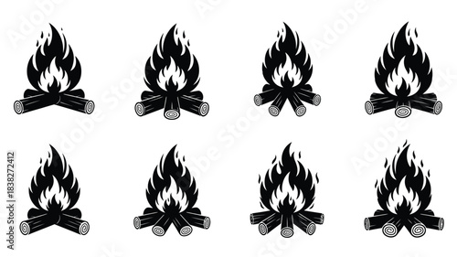 A collection of black fire and wood log arrangements a distinct silhouette