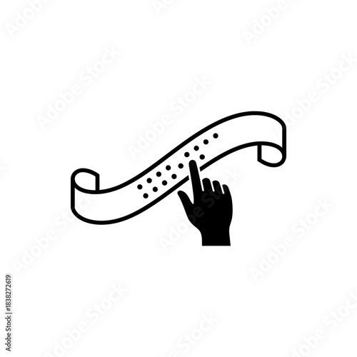Hand touching braille ribbon banner awareness vector illustration