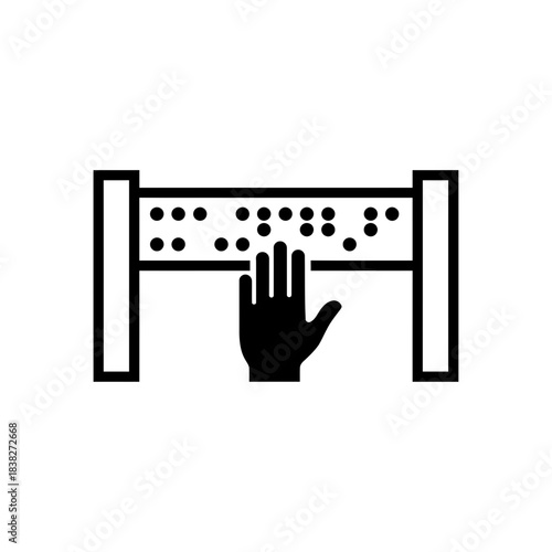 Hand touching braille bridge between two pillars vector illustration