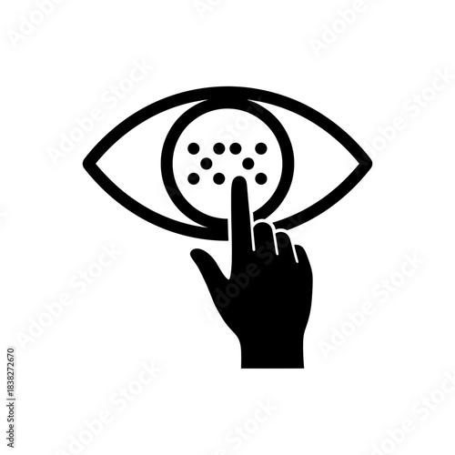 Hand touching braille inside eye outline concept vector illustration