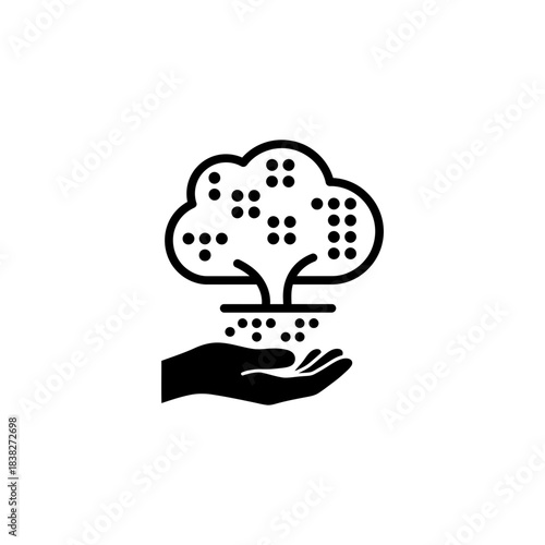 Hand reading braille trunk with tree of knowledge vector illustration