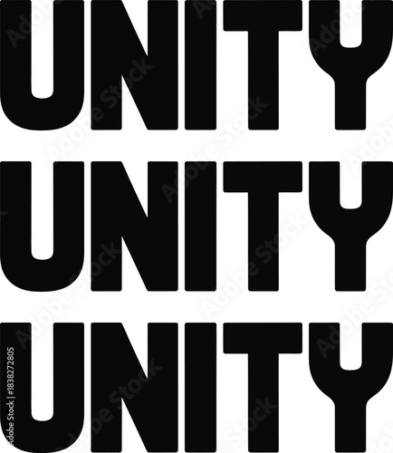 Three rows of black unity text on white background word