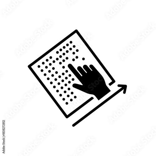 Hand gliding along diagonal braille page with arrow vector illustration