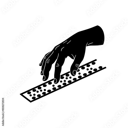 Elderly hand reading diagonal braille strip vector illustration