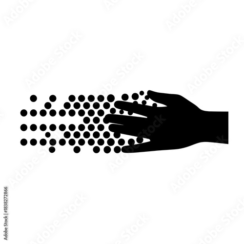 Braille dots morphing into hand silhouette vector illustration
