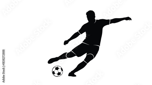 A dynamic soccer player in mid kick showcasing athletic prowess silhouette