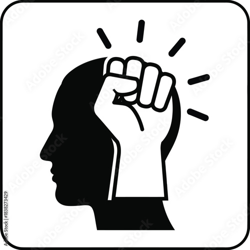 Mental strength fist head silhouette concept icon