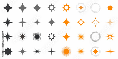 A collection of various starburst and sparkle graphic elements in different styles