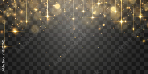 Vector magical bokeh, stars and dusty light. Soft blured bokeh and lights png. Christmas light effect on transparent background. Vector illustration isolated on png.