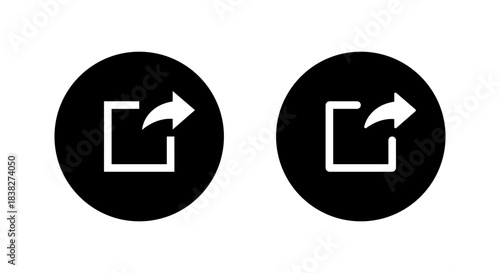 Share and export square with arrow icon. Send, sharing, and forward symbol in black circle