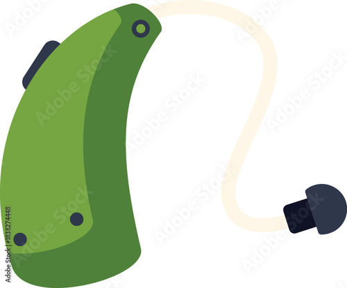 Green hearing aid for people suffering from hearing loss, helping them to improve their hearing