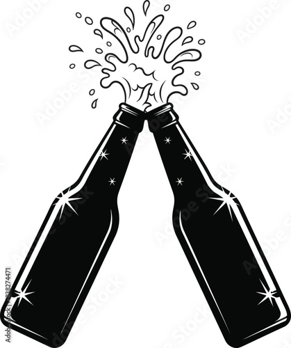 Beer Bottles Clinking Splash Vector