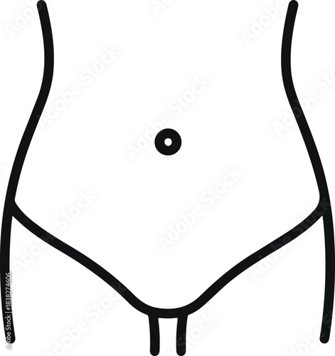 Human body waistline abdomen and navel line art icon for health and fitness