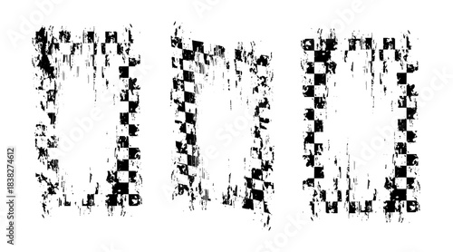 Checkered frame vector set with distressed border designs, grunge racing textures, and dynamic flag patterns