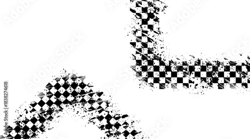 Checkered corner vector set with distressed edge designs, grunge racing graphics, and textured Checkered flag patterns