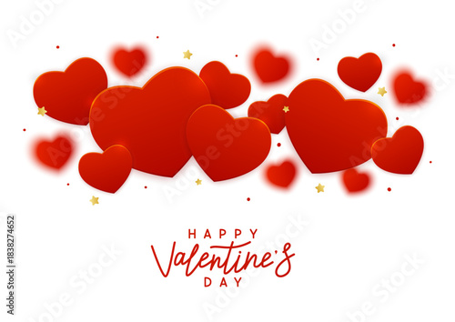 Hearts horizontal border on white background for Valentines day and wedding lovely greeting card design