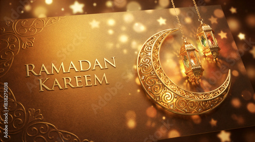 Happy ramadan kareem golden crescent moon  pattern background