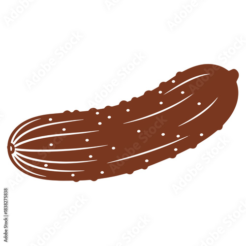 Illustration of a single stylized brown pickle with white accents isolated on a white background perfect for culinary designs