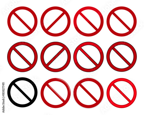 Prohibition symbol set on transparent background. No icons for safety signage, warning labels, UI design, educational materials, or industrial graphics