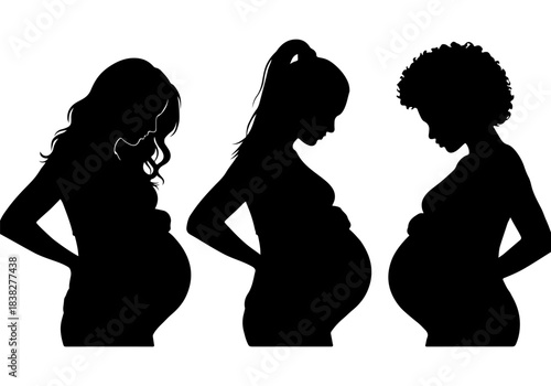 Silhouettes of pregnant women showing diversity in ethnicity and body shapes