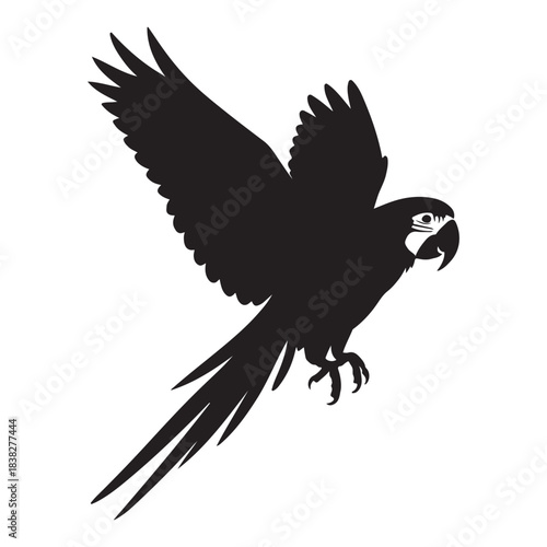 Majestic parrot soars gracefully with wide wings spread across open sky.