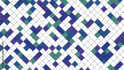 Abstract geometric pattern with interlocking diamond shapes in shades of blue and green.