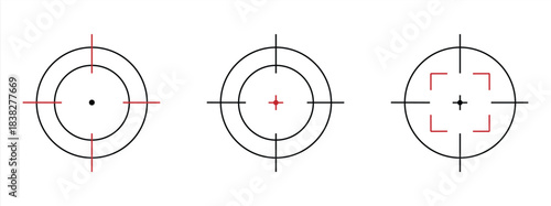 Target destination icon set. Aim sniper shoot group. Focus cursor bull eye mark collection. Vector isolated on white