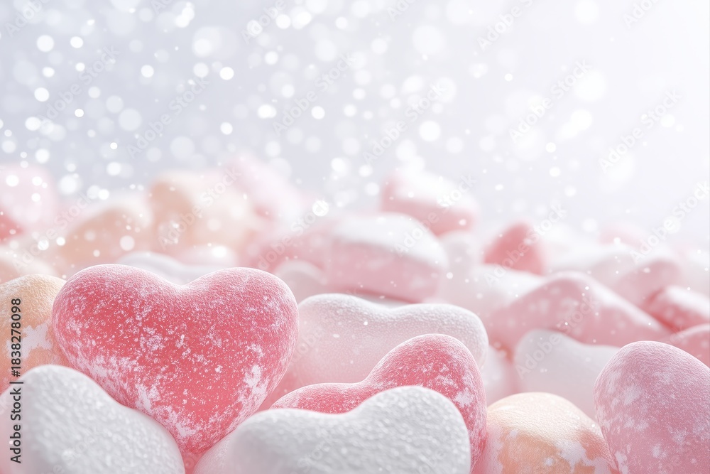 Fototapeta premium Sweet Heart Candies with Festive Bokeh Lights