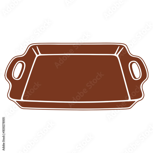 Isolated empty decorative serving tray with handles in brown color for kitchenware and home decoration design concepts illustration with white background