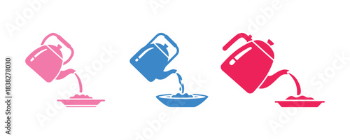 Kettle pouring hot water onto a dish. Flat vector icon illustration. A simple colored symbol on a white background. Perfect for web and mobile UI elements.