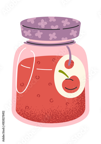 Cherry jam in glass jar