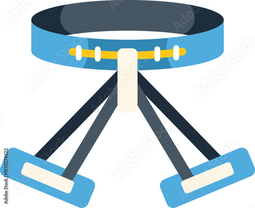 Climbing harness with adjustable straps and safety attachments, providing essential protection and support for climbers