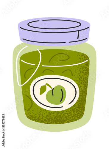 Green apple jam glass jar