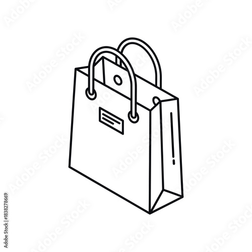 Shopping bag icon, isometric line art, retail and ecommerce vector
